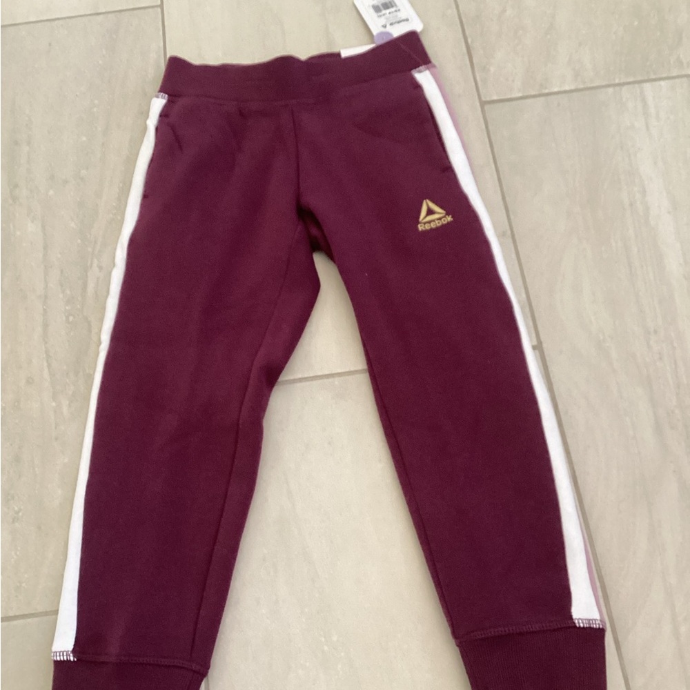 NEW Reebok Kids Burgundy Joggers with Pink Stripe